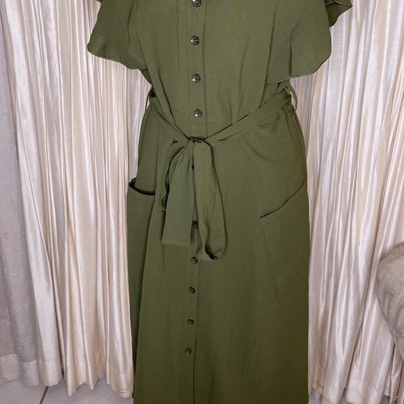 Olive Green Tie waist Dress - Picture 7 of 12